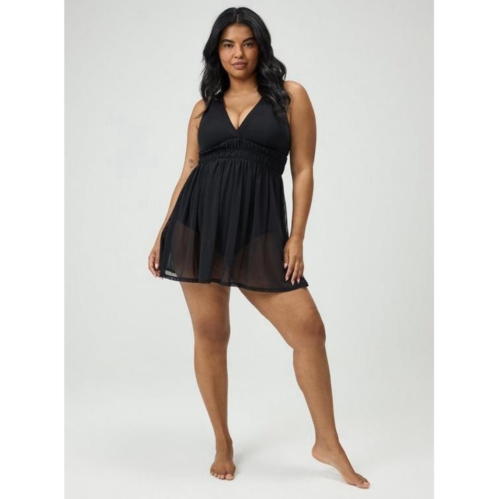 Torrid Swimsuit Sz 1-DD/F Mesh Overlay Swim Dress Aruba Blue Beach Resort Boho - Picture 11 of 11